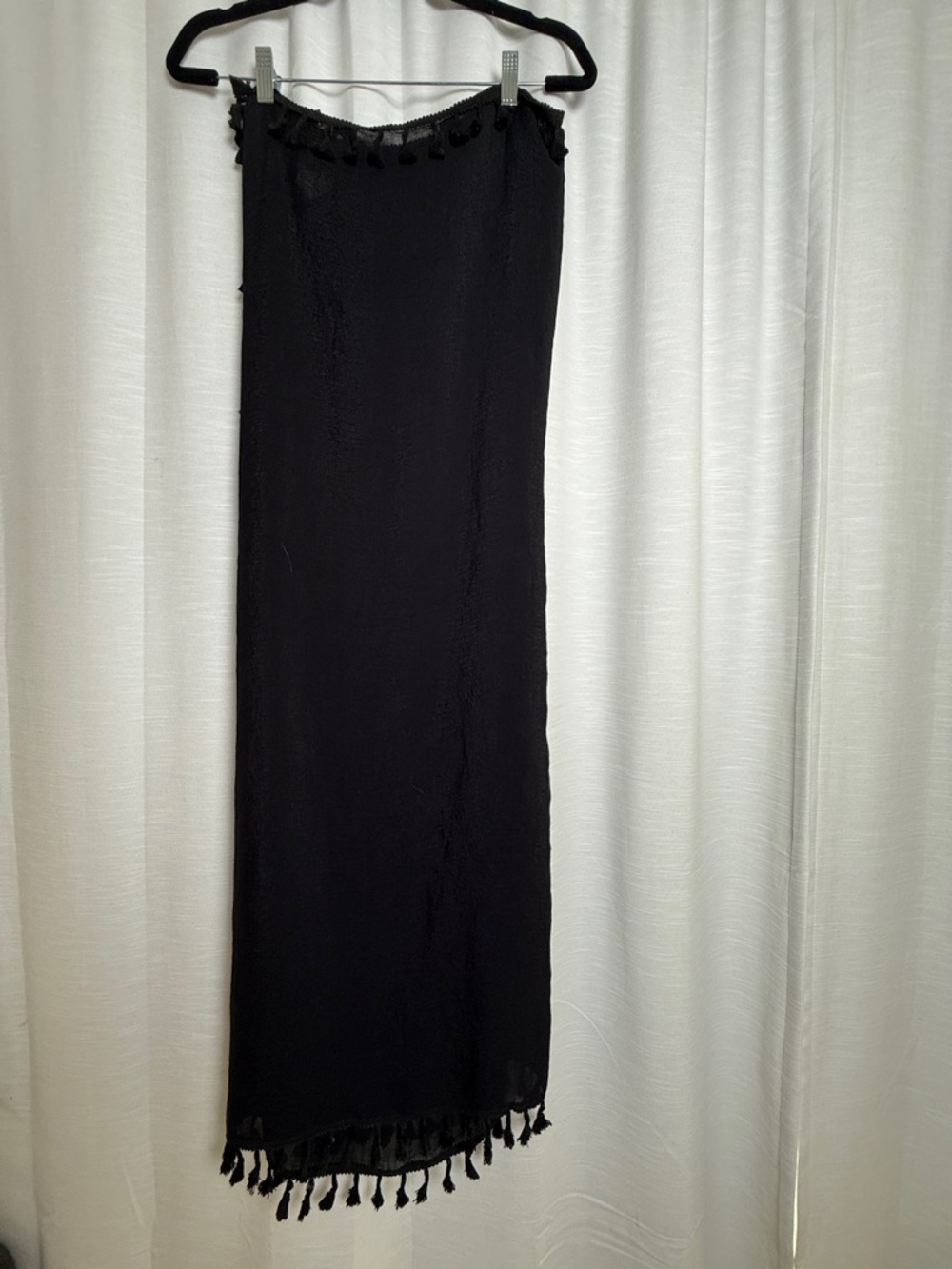 Black Tassel Sarong Cover Up Multi Way Wrap Skirt Dress Beach Resort | Size O/S - Picture 7 of 12